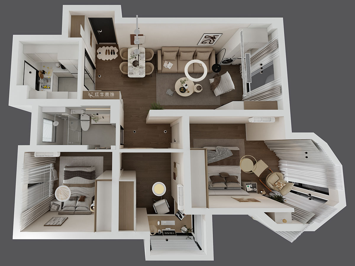 蔣?。心鲜兰o(jì)雅苑二期4-504-93㎡-現(xiàn)代簡(jiǎn)約風(fēng)格｜3室1廳1衛(wèi)｜毛坯房裝修｜定制家｜全包12萬(wàn)｜00_04鳥瞰圖