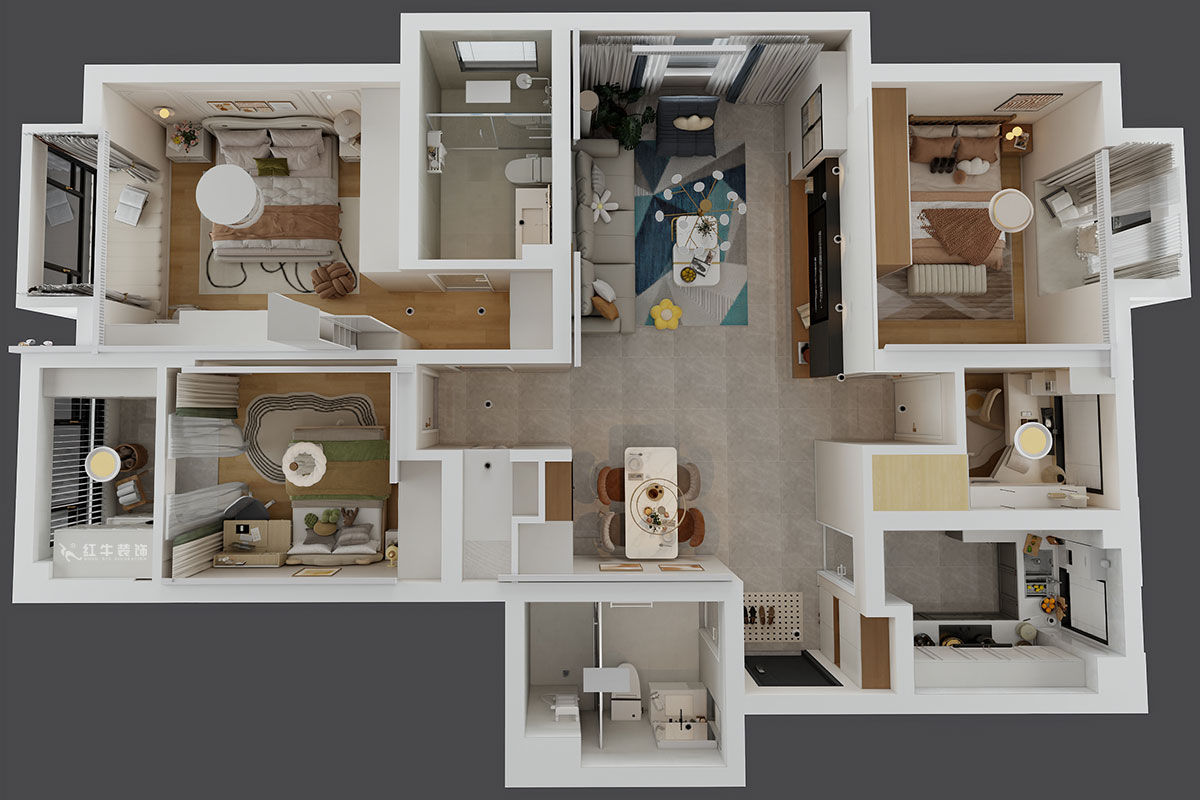 朱明琪|星葉瑜憬灣2-2-1006-127㎡-北歐風格|3室2廳2衛(wèi)|新房裝修|定制家|全包16萬|00_04鳥瞰圖