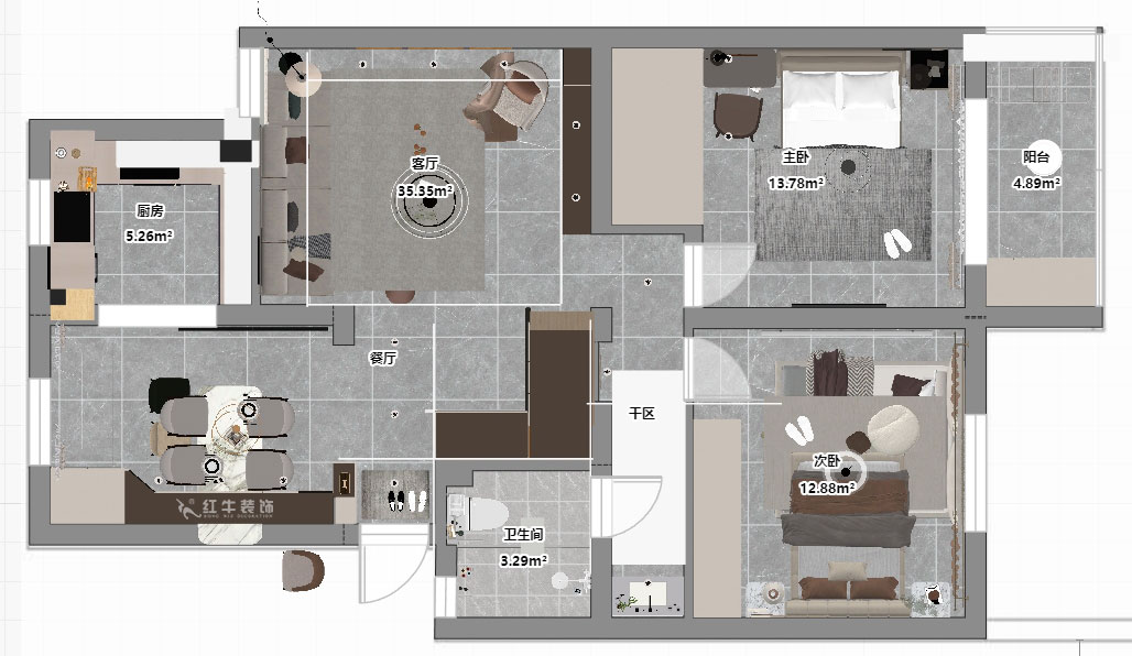 仇美蓉|太平花苑(北苑)53-601-90㎡-簡約風(fēng)格|2室2廳1衛(wèi)|老房裝修|定制家|全包12萬|00_05平面彩圖
