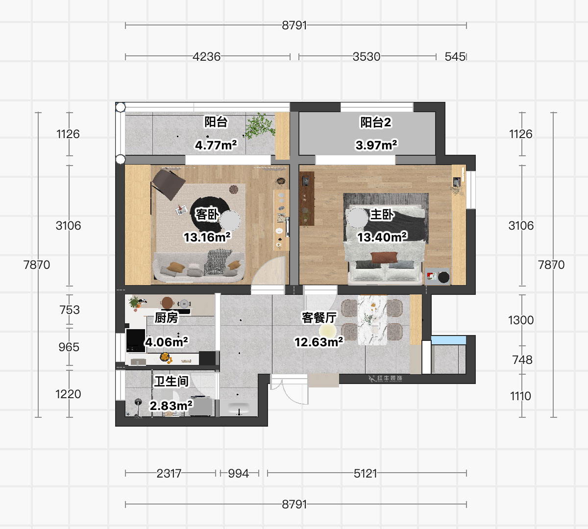 顧娟|東白菜園57-404-63㎡-現(xiàn)代風(fēng)格|2室2廳1衛(wèi)|舊房裝修|定制家|全包11