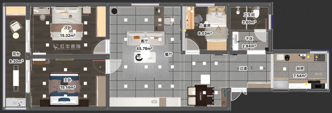 劉小勇|桃葉渡13-402-125㎡-現(xiàn)代簡(jiǎn)約風(fēng)格|3室2廳2衛(wèi)|老房裝修|定制家|全包15萬(wàn)|00_03平面彩圖