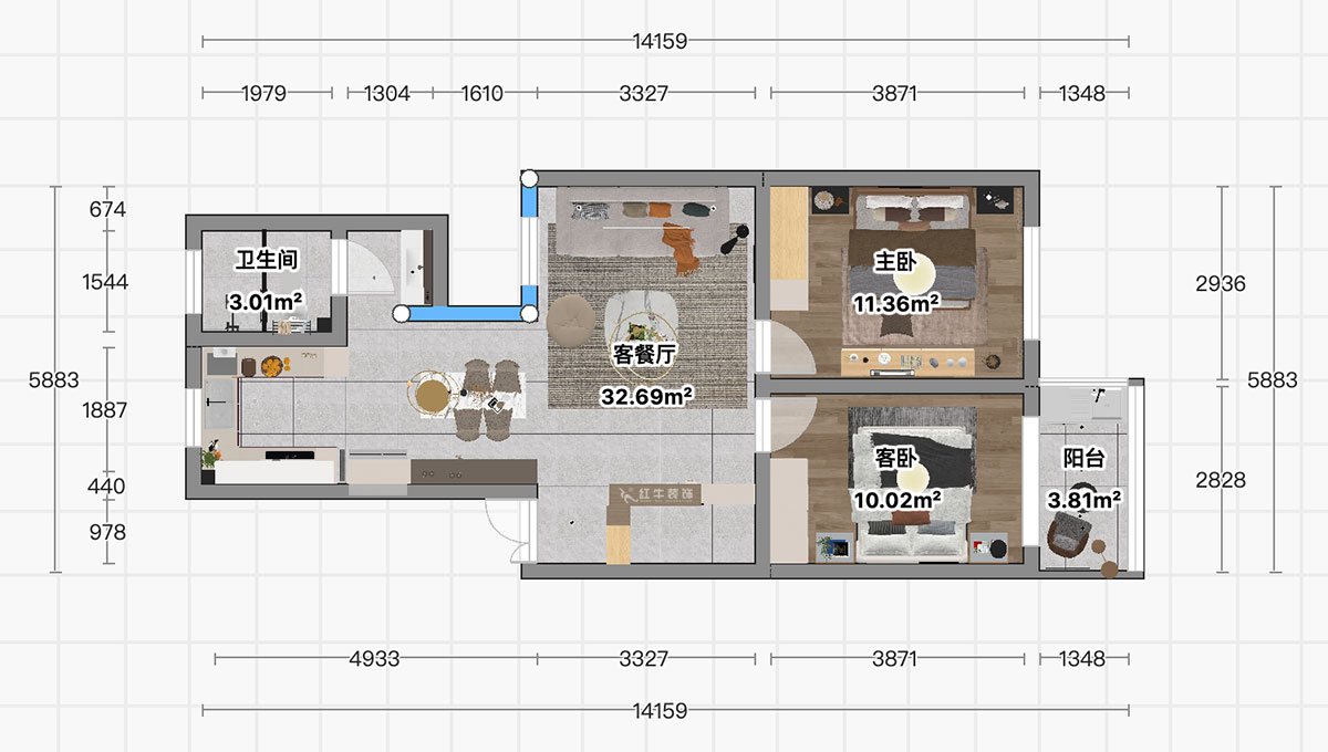 顧娟|曹后村30號大院4-3-304-75㎡-現(xiàn)代風(fēng)格|2室2廳1衛(wèi)|舊房裝修|定制家|全包12