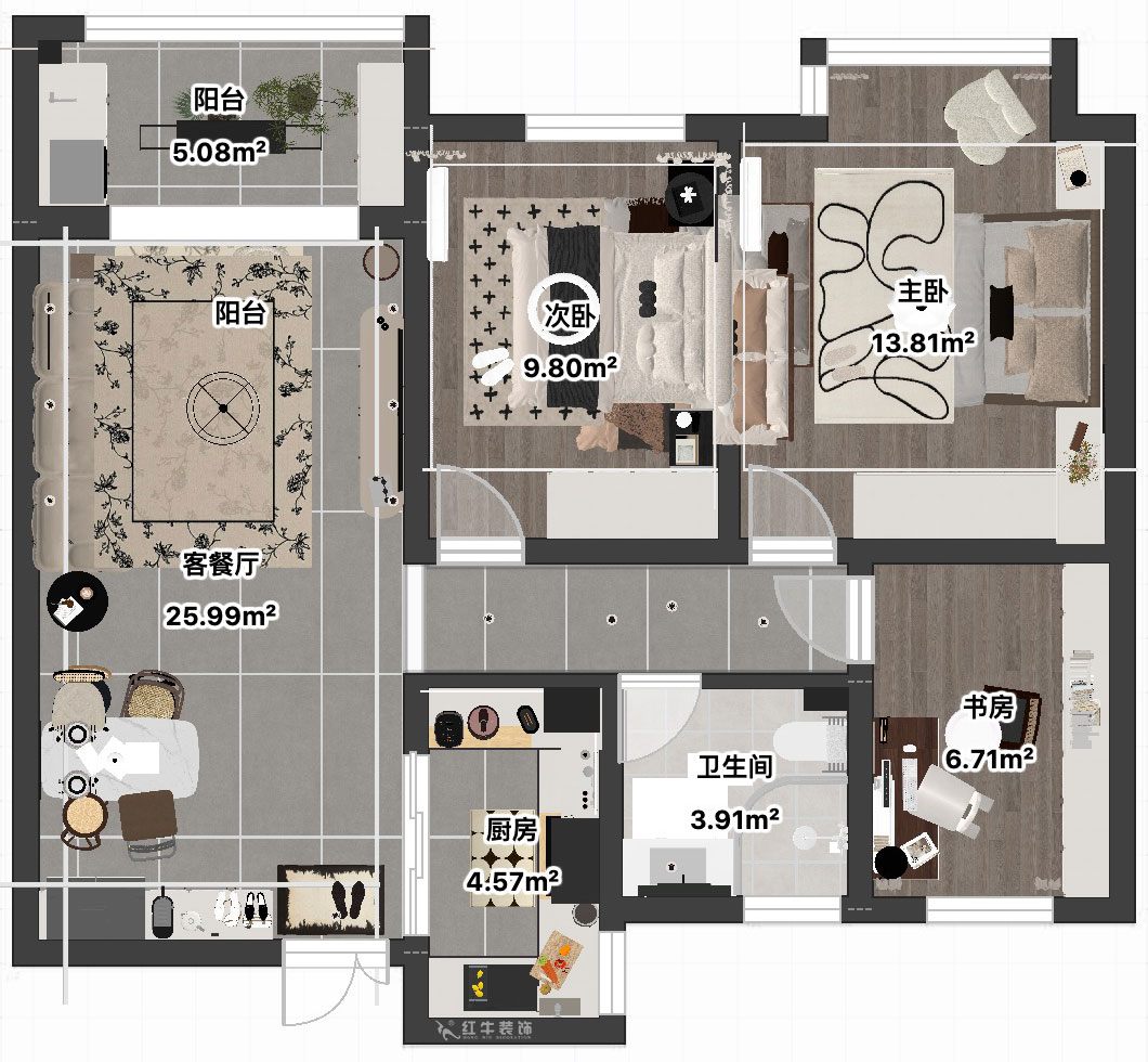 吳波|紫金上品苑4-1002-90㎡-現(xiàn)代簡約風格|3室2廳1衛(wèi)|新房裝修|定制家|全包12萬|00_04平面彩圖