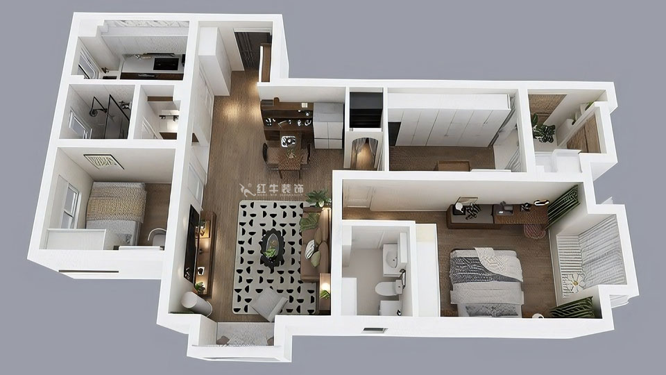 蔣?。鹩驀H10-2004-105㎡-現(xiàn)代簡約風(fēng)格｜3室1廳1衛(wèi)｜毛坯裝修｜定制家｜全包12萬｜00_04鳥瞰圖
