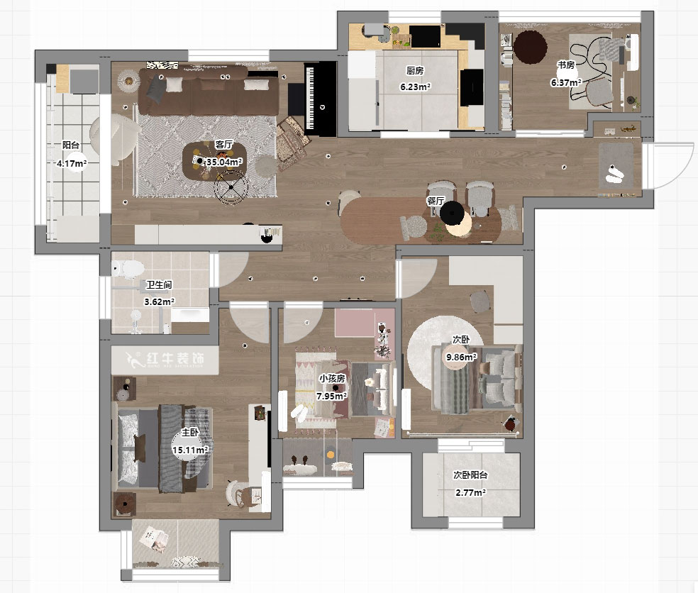仇美蓉|熊貓匯智家園2-2-1106-110㎡-簡約風(fēng)格|4室2廳1衛(wèi)|老房裝修|定制家|全包12萬|00_03平面彩圖
