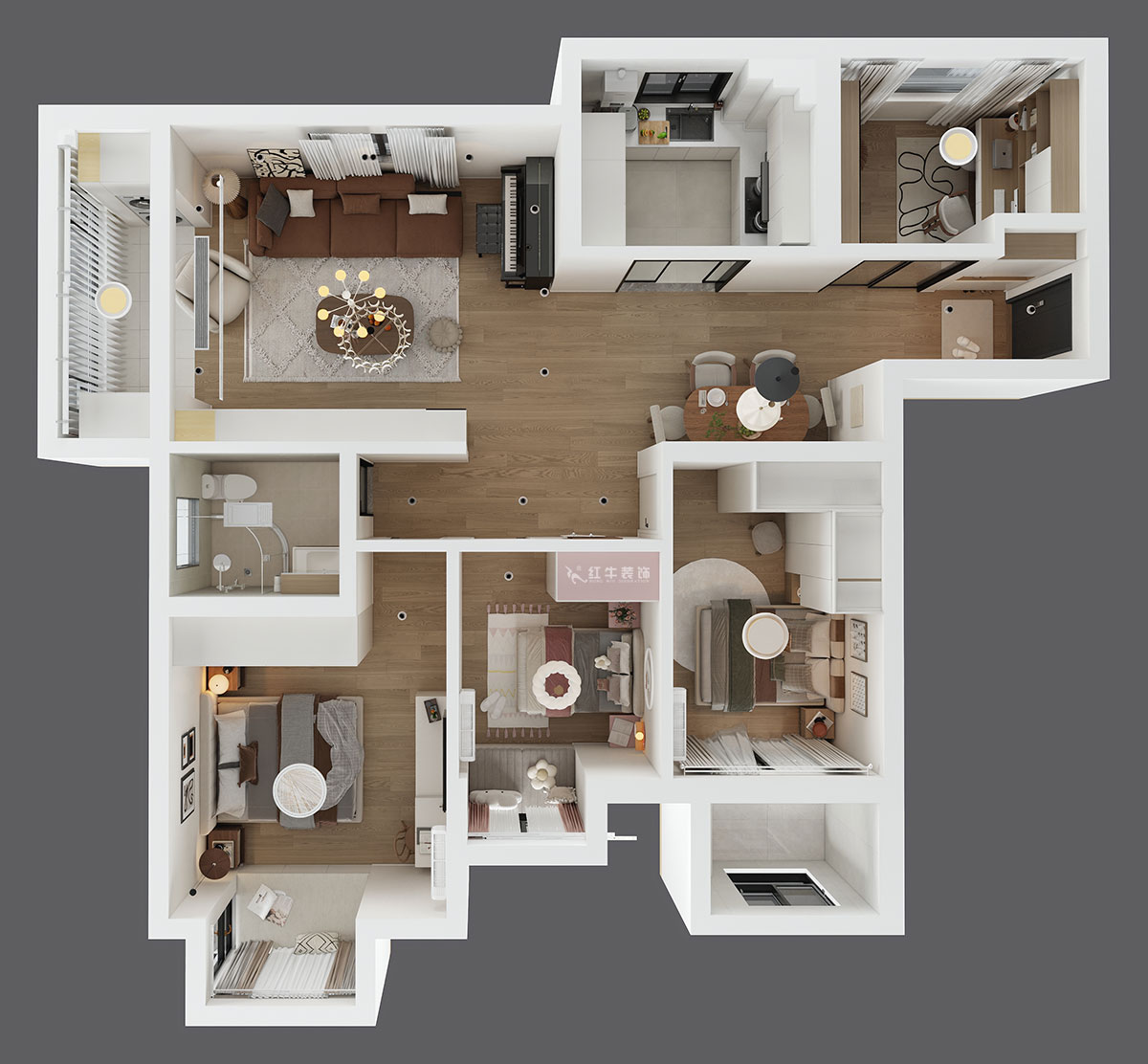 仇美蓉|熊貓匯智家園2-2-1106-110㎡-簡約風(fēng)格|4室2廳1衛(wèi)|老房裝修|定制家|全包12萬|00_04鳥瞰圖