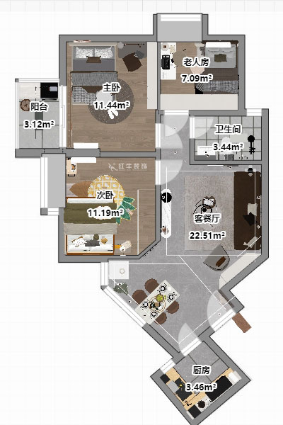 吳波|盈家春天10-1203-80㎡-現(xiàn)代簡(jiǎn)約風(fēng)格|3室2廳1衛(wèi)|舊房裝修|改造家|全包11萬(wàn)|00_04平面圖