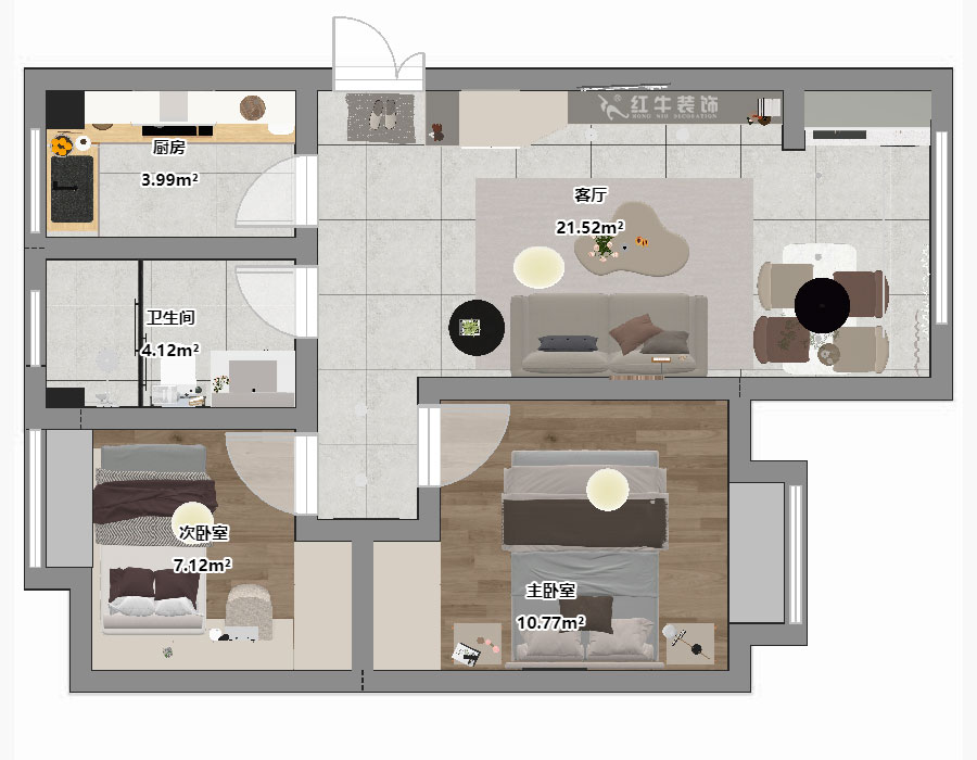 劉曉芳|棠祥南苑1-1304-70㎡-現(xiàn)代風格|2室2廳1衛(wèi)|新房裝修|定制家|全包11