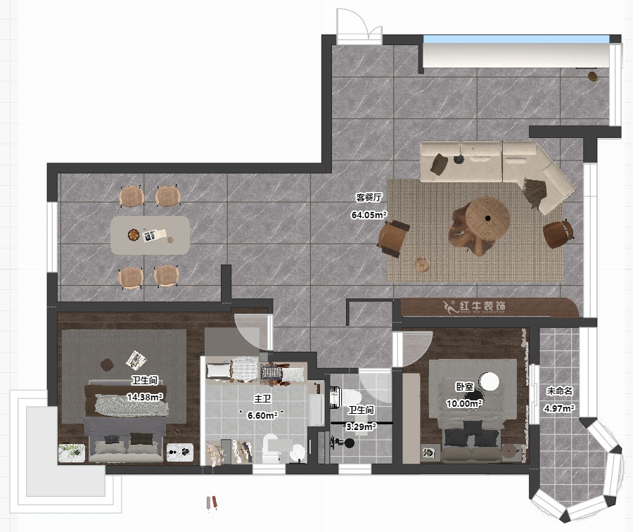 蔣?。蟀睹吩鹿痖w2-1-1401-140㎡-意式極簡風格｜3室2廳2衛(wèi)｜老房裝修｜婚房裝修｜定制家｜全包18萬｜00_03平面彩圖