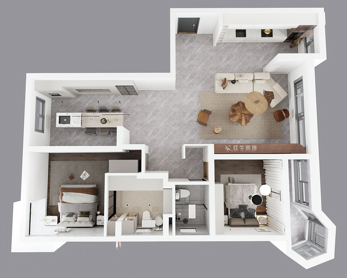 蔣?。蟀睹吩鹿痖w2-1-1401-140㎡-意式極簡風格｜3室2廳2衛(wèi)｜老房裝修｜婚房裝修｜定制家｜全包18萬｜00_04鳥瞰圖