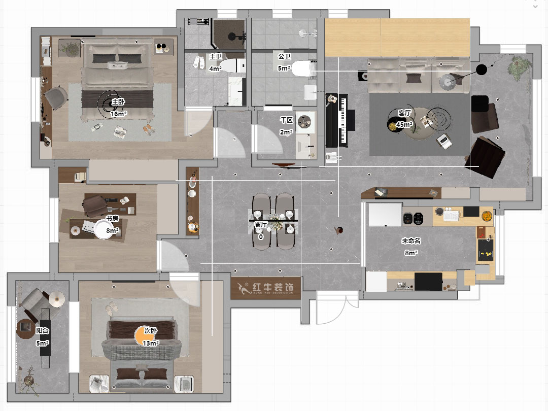 劉小勇|柏悅瀾庭28-206-125㎡-現(xiàn)代簡約風(fēng)格|3室2廳2衛(wèi)|老房裝修|定制家|全包17萬|00_03平面彩圖