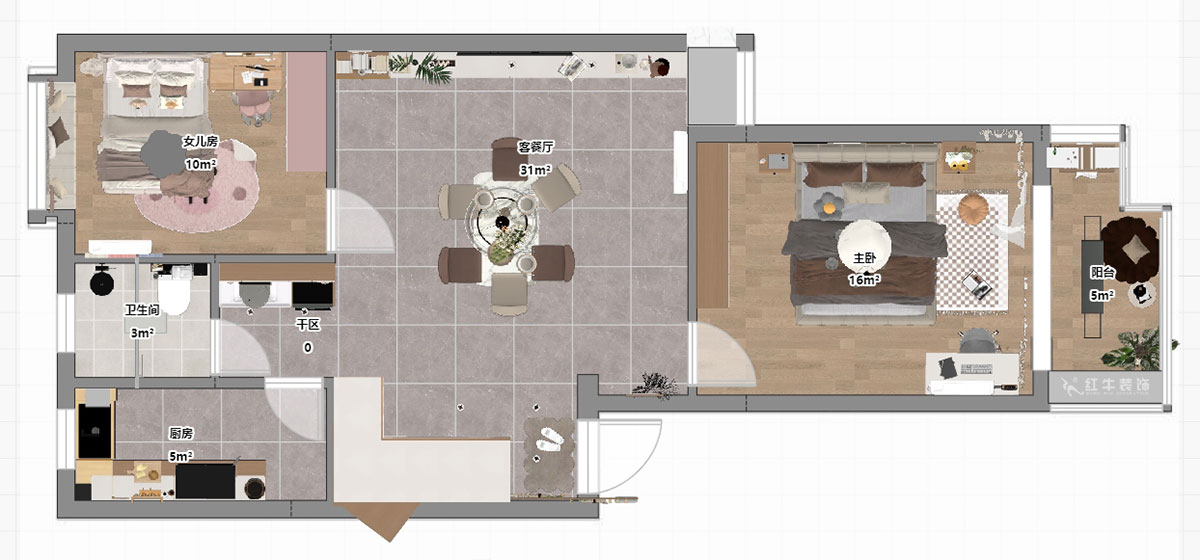 朱明琪|一品嘉園1-29-606-89㎡-現(xiàn)代簡約風格|2室1廳1衛(wèi)+閣樓|老房裝修|定制家|全包13萬|00_03平面彩圖