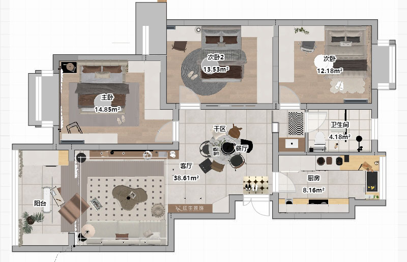 劉萍萍|城開怡家1-2-1004-113㎡-奶油風格|3室2廳1衛(wèi)|老房裝修|婚房裝修|定制家|全包14