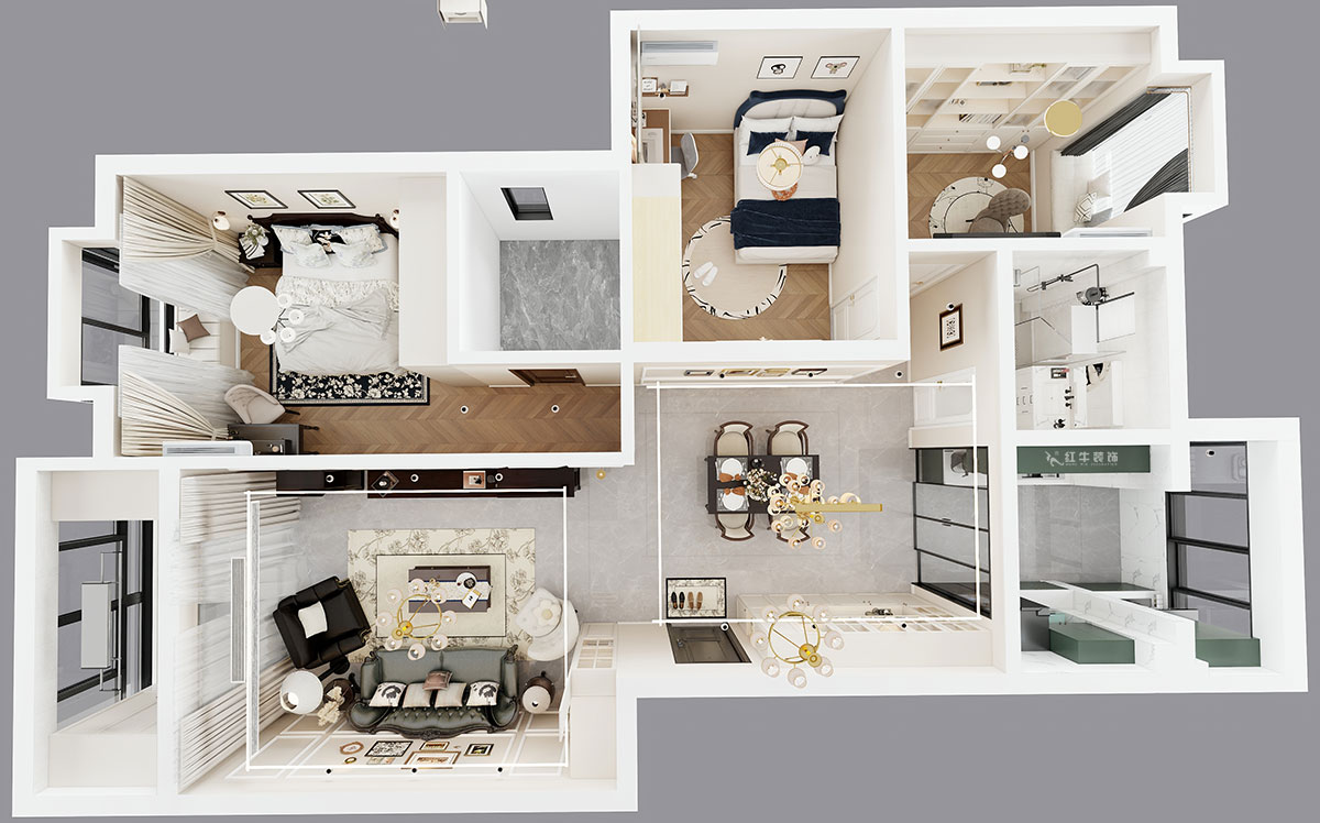 劉小勇|江南名府3-204-115㎡-簡美風(fēng)格|3室2廳1衛(wèi)|老房裝修|定制家|全包13萬|00_04鳥瞰圖