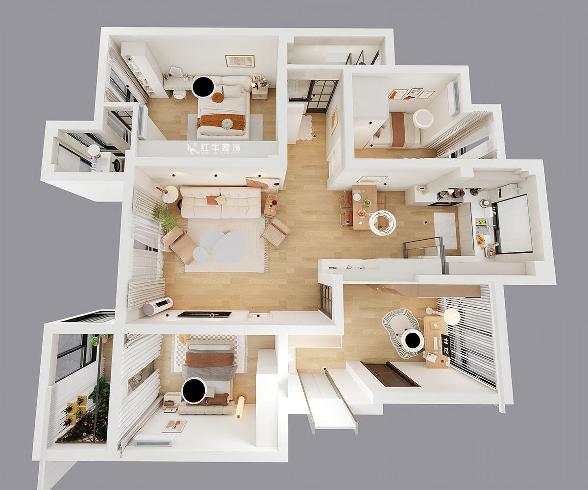 朱明琪|紫氣鐘山21-1-202-110㎡-北歐風格|3室2廳1衛(wèi)|老房裝修|定制家|全包15萬|00_04鳥瞰圖