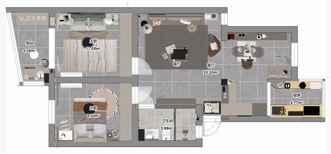 孟憲濤|龍蟠花苑6-502-75㎡-現(xiàn)代簡約風格|3室1廳1衛(wèi)|老房裝修|定制家|全包11萬|00_03平面彩圖