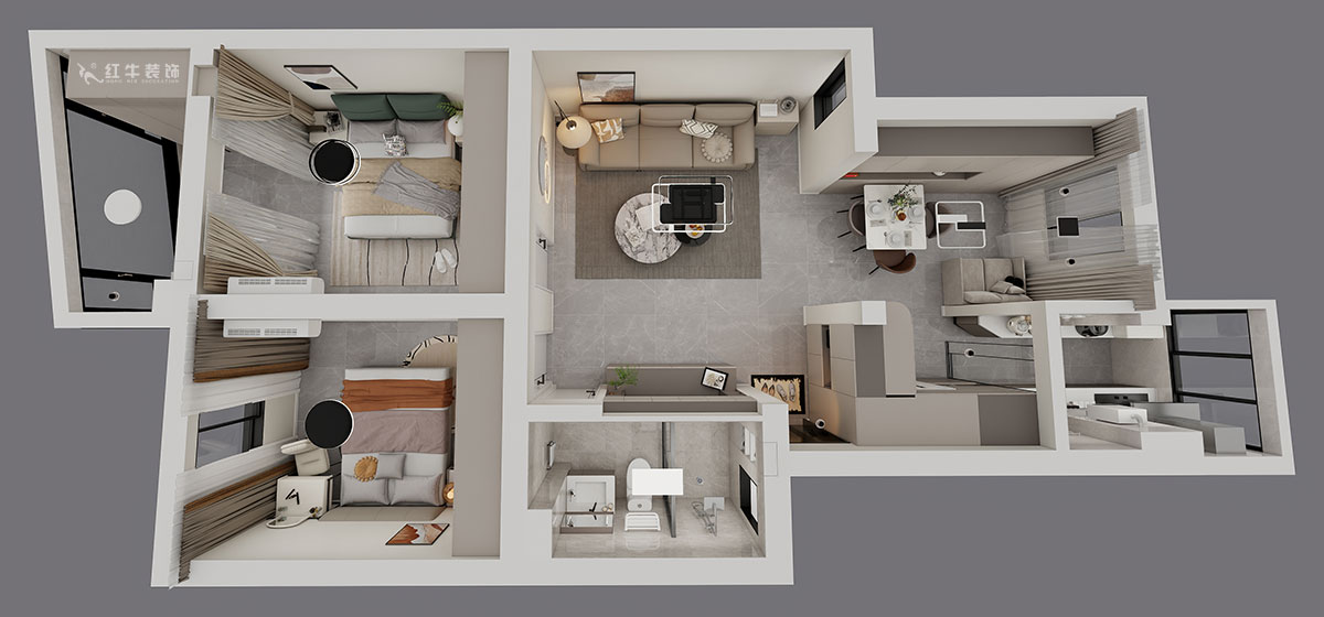 孟憲濤|龍蟠花苑6-502-75㎡-現(xiàn)代簡約風格|3室1廳1衛(wèi)|老房裝修|定制家|全包11萬|00_04鳥瞰圖