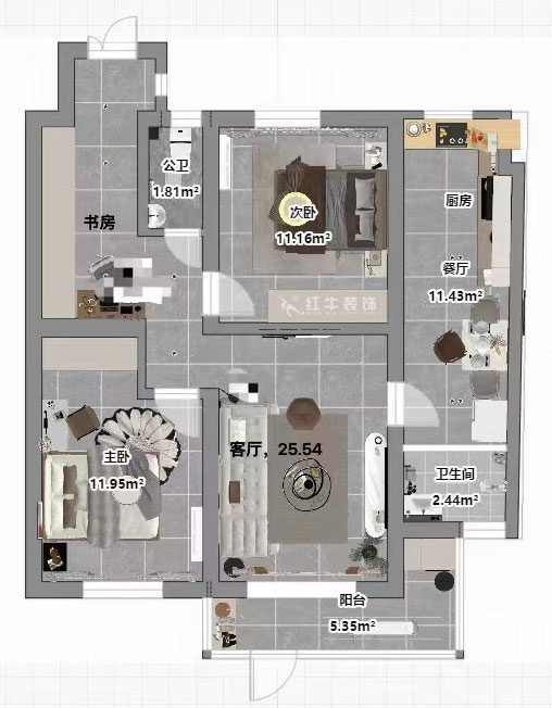 孟憲濤|中央路286號(hào)101室-93㎡-現(xiàn)代簡(jiǎn)約風(fēng)格|3室2廳1衛(wèi)|老房裝修|定制家|全包14