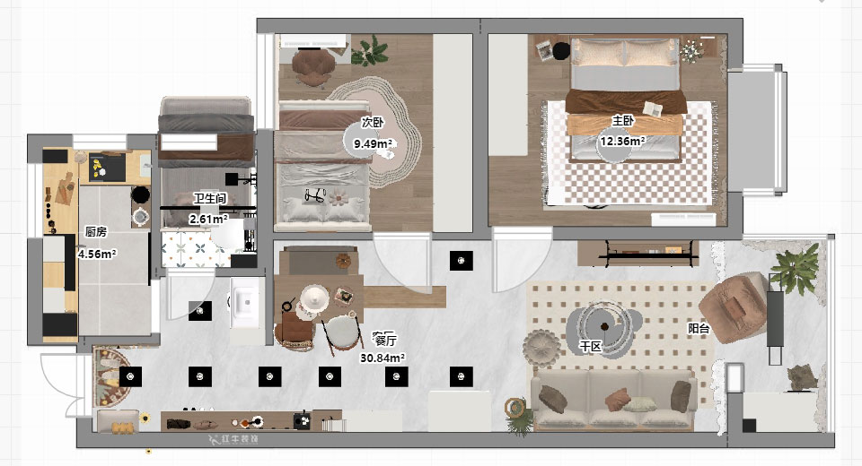 朱明琪|觀泓雅苑B區(qū)2-2005-83㎡-原木風(fēng)格|2室1廳1衛(wèi)|新房裝修|定制家|全包11萬(wàn)|00_03平面彩圖
