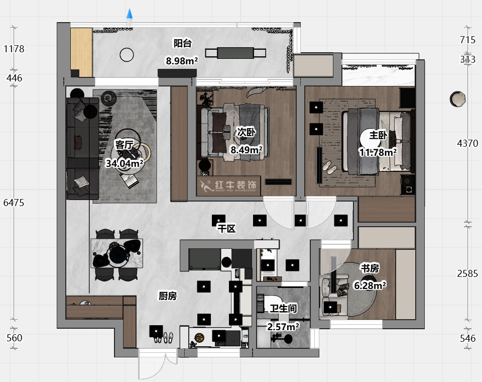 魏明花|萬科久都薈A區(qū)2-2102-89㎡-現(xiàn)代簡約風格|3室2廳1衛(wèi)|二手房裝修|定制家|全包12萬|00_03平面彩圖