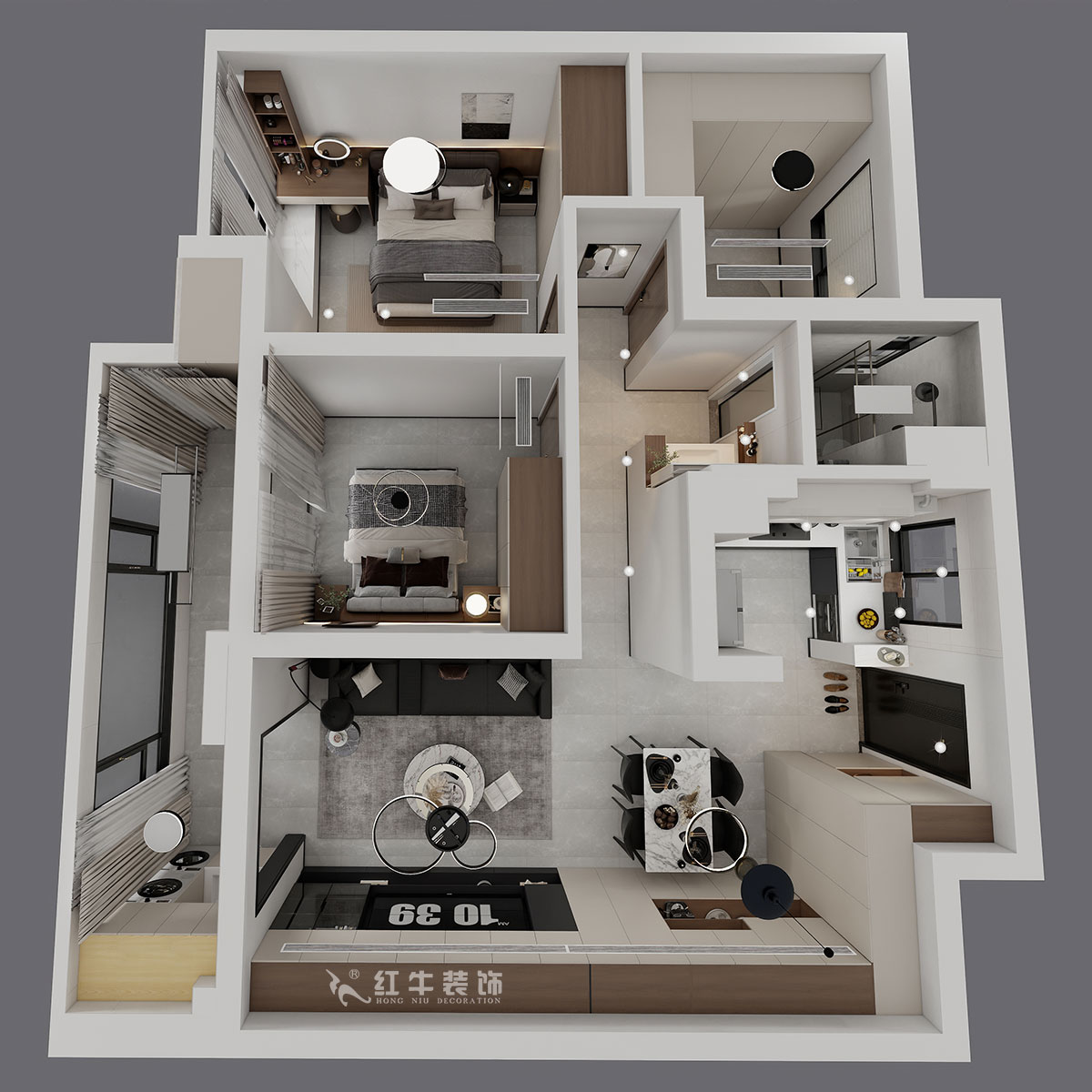 魏明花|萬科久都薈A區(qū)2-2102-89㎡-現(xiàn)代簡約風格|3室2廳1衛(wèi)|二手房裝修|定制家|全包12萬|00_04鳥瞰圖