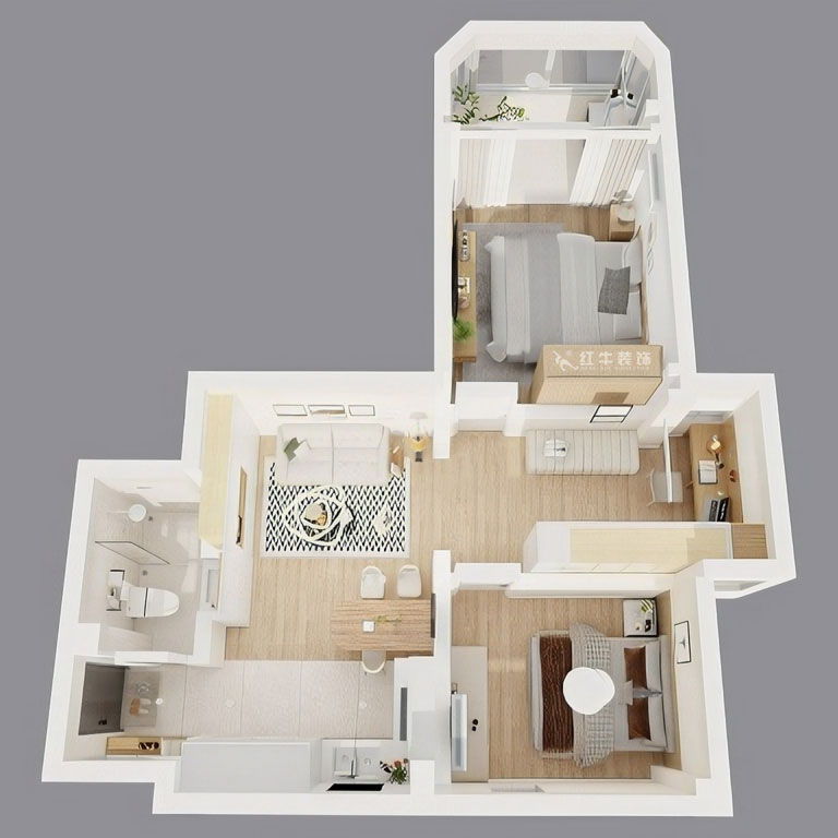 顧娟|鎖金二村21-1105-77㎡-現(xiàn)代風(fēng)格|2室2廳1衛(wèi)|舊房裝修|定制家|全包11萬|00_05鳥瞰圖