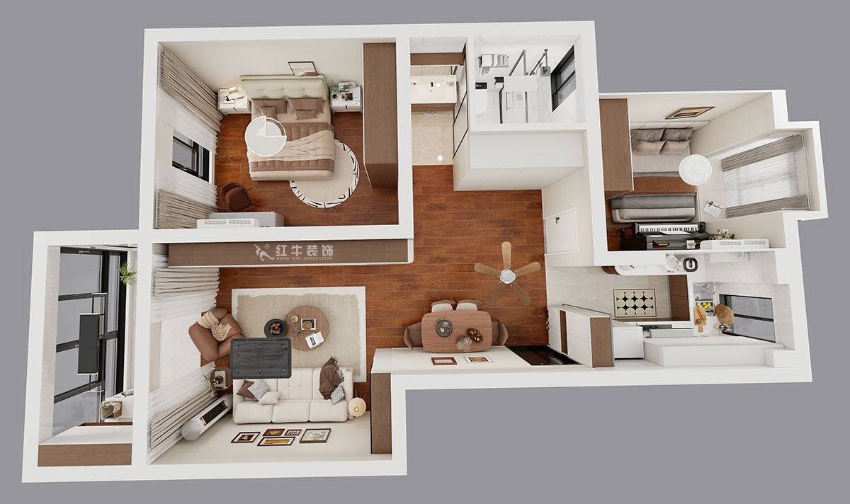 朱明琪|時光澔韻3-2-902-90㎡-現(xiàn)代中古風(fēng)|2室2廳1衛(wèi)|老房裝修|定制家|全包13萬|00_04鳥瞰圖