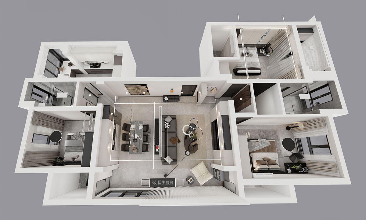 劉小勇|翠屏誠園北區(qū)5-702-138㎡-現(xiàn)代黑白灰風格|3室2廳2衛(wèi)|老房裝修|定制家|全包19萬|00_04鳥瞰圖