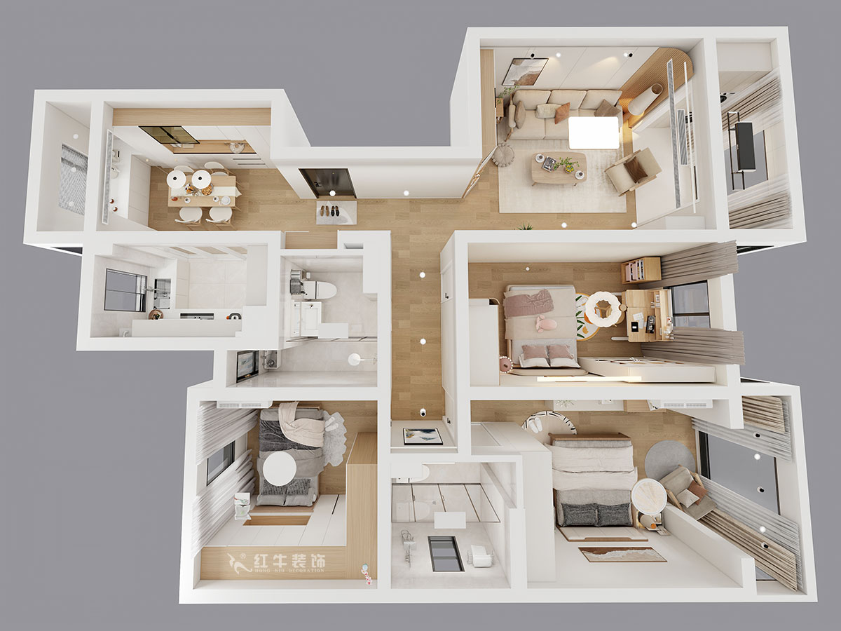 朱彥|凱悅天琴2-3-1106-140㎡-現代簡約風格|3室2廳2衛(wèi)|老房改造|定制家|全包18萬|00_04鳥瞰圖