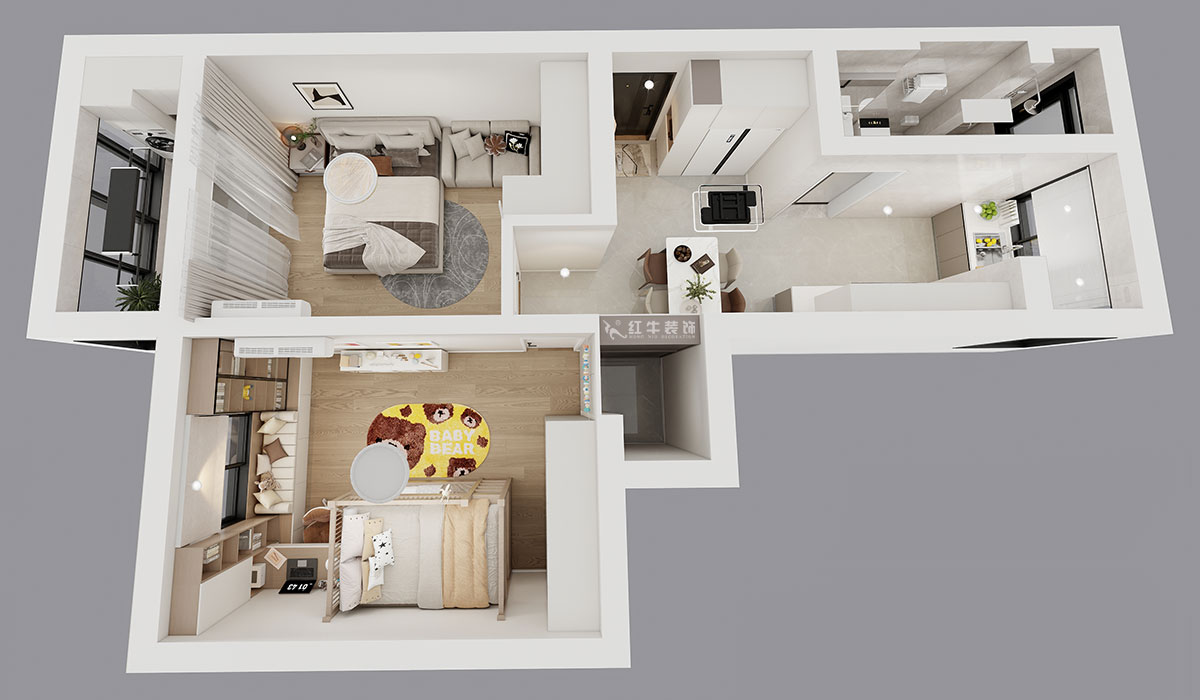 魏明花|公教一村16-603-68㎡-現(xiàn)代簡約風(fēng)格|2室1廳1衛(wèi)|二手房裝修|定制家|全包9萬|00_04鳥瞰圖