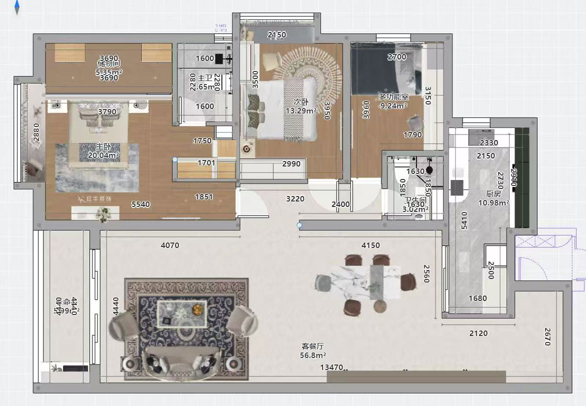 蔣?。┞∶?-1907-160㎡-法式風(fēng)格｜3室2廳2衛(wèi)｜舊房裝修｜定制家｜全包22萬｜00_03平面彩圖