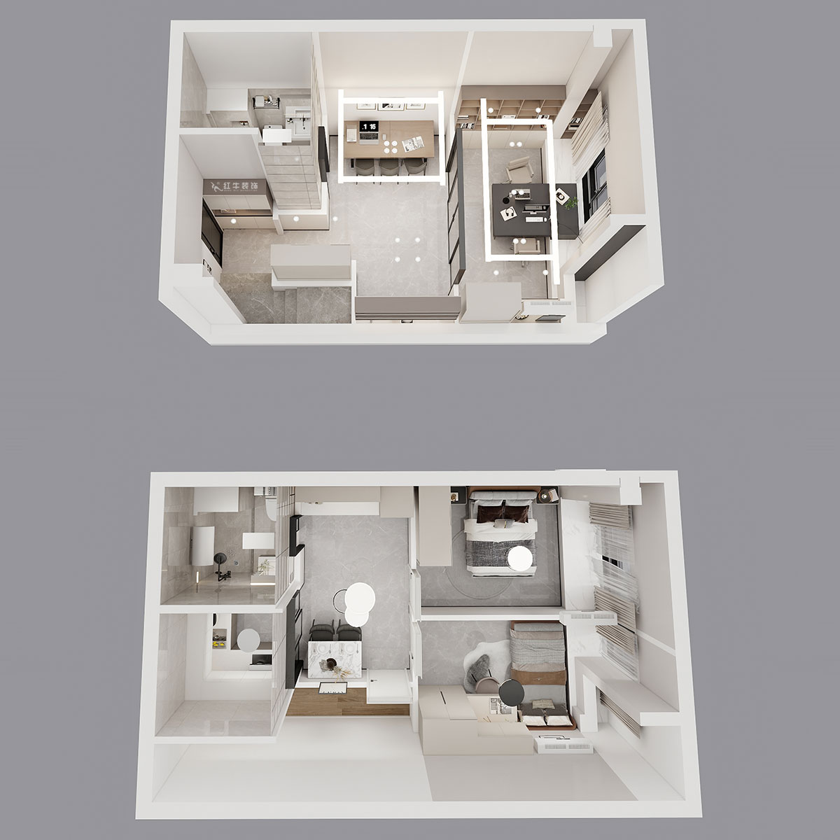 蔣?。谛陪K岸中心5號(hào)樓1218室-50㎡挑高-現(xiàn)代簡(jiǎn)約風(fēng)格｜3室2廳2衛(wèi)｜老房裝修｜定制家｜全包12萬(wàn)｜00_05鳥(niǎo)瞰圖