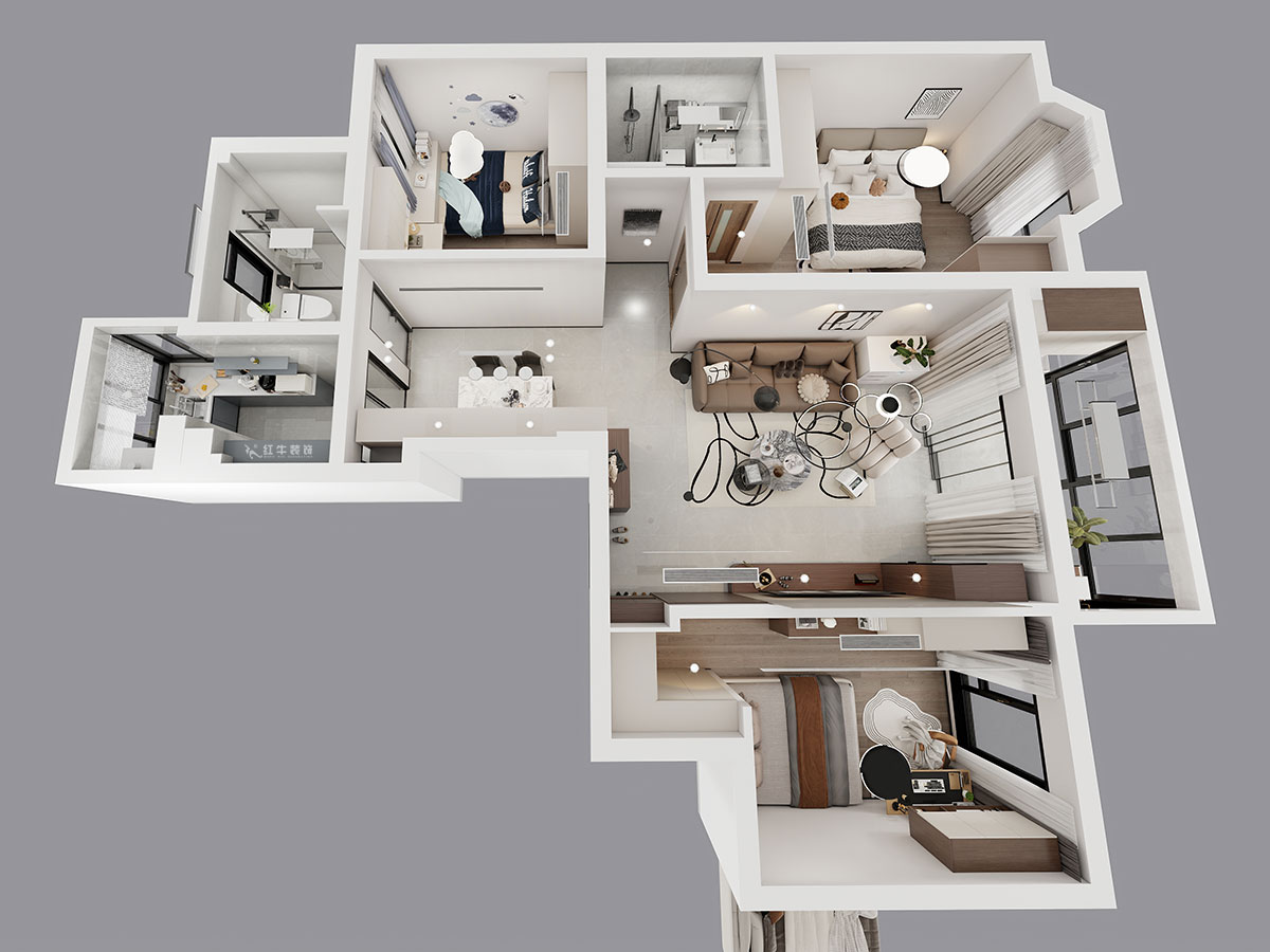 蔣?。汩坷?-2-901-108㎡-現(xiàn)代簡(jiǎn)約風(fēng)格｜3室2廳2衛(wèi)｜老房裝修｜定制家｜全包16萬(wàn)｜00_04鳥瞰圖