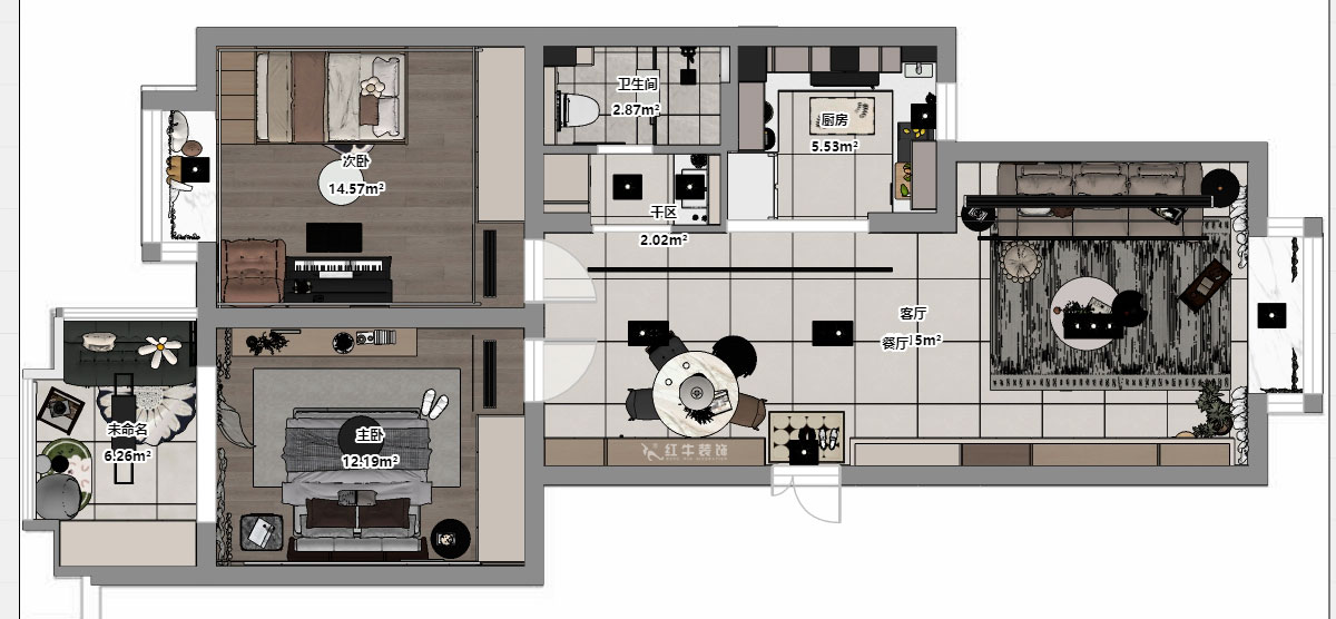 孟憲濤|東城水岸5-202-99㎡-簡(jiǎn)約風(fēng)格|2室2廳1衛(wèi)|老房裝修|定制家|全包14萬|00_03平面彩圖