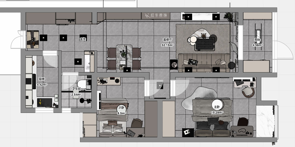 孟憲濤|紫楊佳園11-108-85㎡-簡約風(fēng)格|2室2廳1衛(wèi)|老房裝修|定制家|全包12萬|00_03平面彩圖