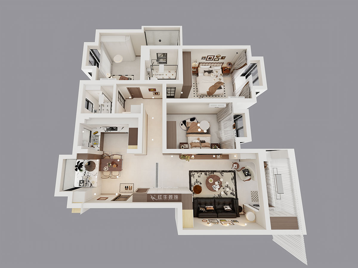 顧娟|挪威森林13-501-125㎡-中古風(fēng)|3室2廳2衛(wèi)|舊房裝修|定制家|全包17萬(wàn)|00_05鳥瞰圖