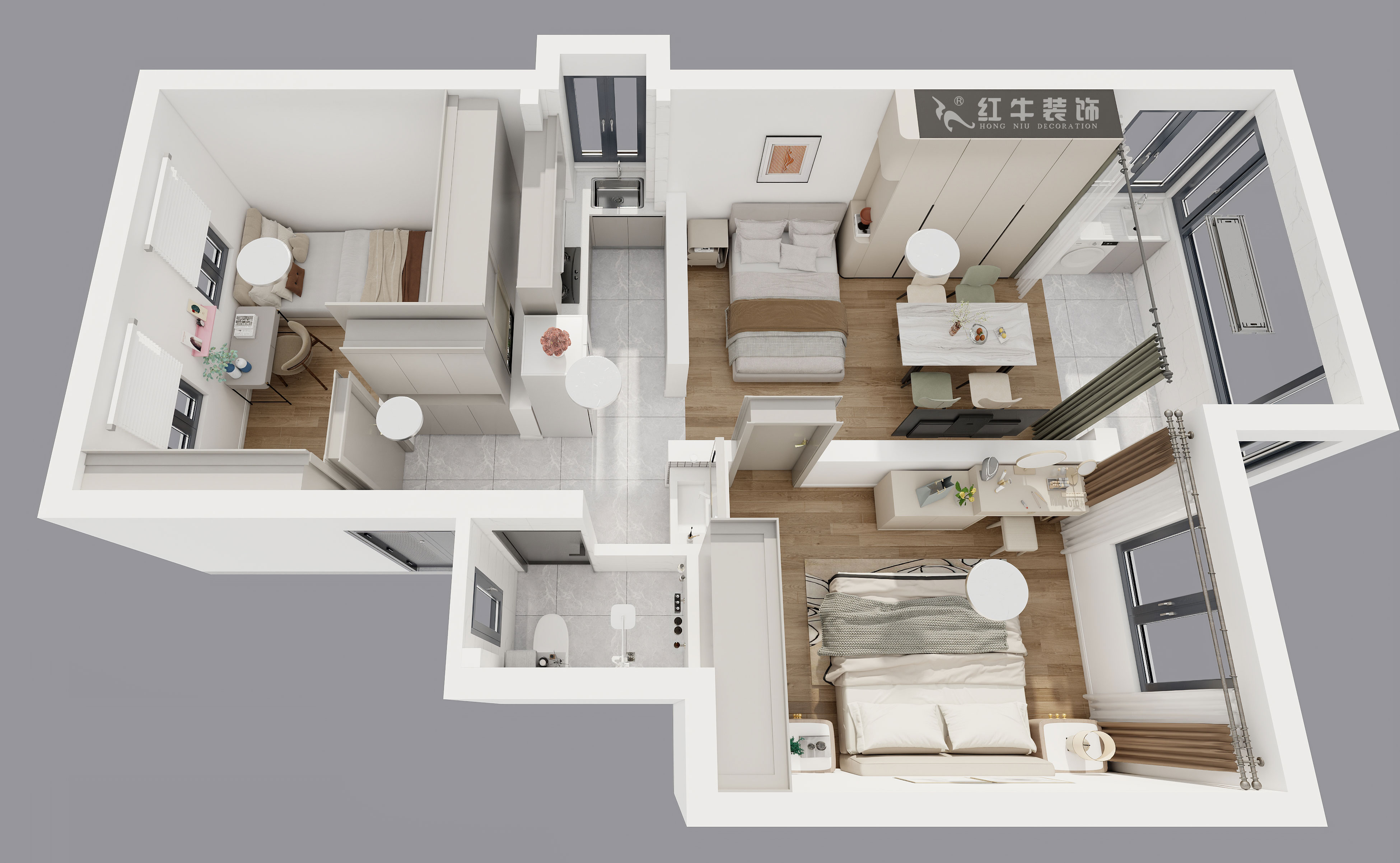 仇美蓉|太平橋南38號1-601-67㎡-簡約風格|2室1廳1衛(wèi)|老房裝修|定制家|全包8萬|00_04鳥瞰圖