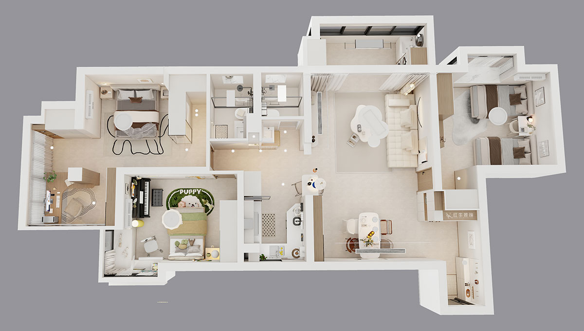 孟憲濤|龍園北路80號1-2706-130㎡-現(xiàn)代簡約風(fēng)格|4室2廳2衛(wèi)|老房裝修|定制家|全包16萬|00_04鳥瞰圖