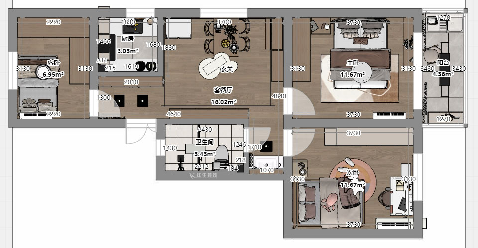 劉小勇|寧工新寓二村115號501-75㎡-現(xiàn)代簡約風(fēng)格|3室1廳1衛(wèi)|老房裝修|定制家|全包10萬|00_03平面彩圖