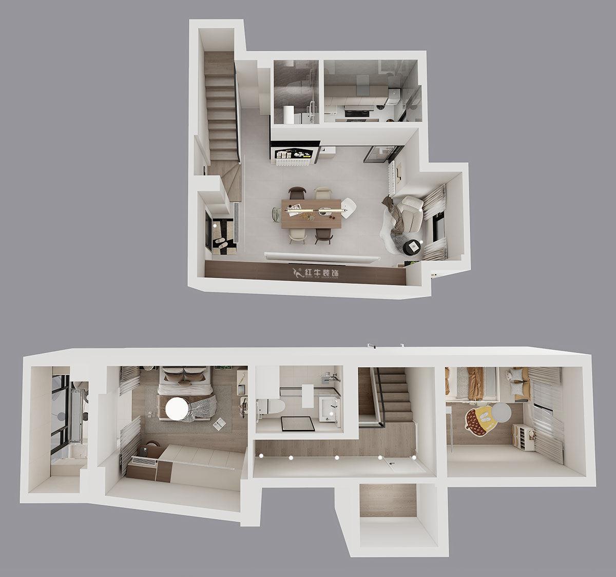 蔣?。ヌ陨郴ǔ?-1905-105㎡-現(xiàn)代簡約風(fēng)格｜復(fù)式｜2室2廳2衛(wèi)｜老房裝修｜定制家｜全包13萬｜00_06鳥瞰圖