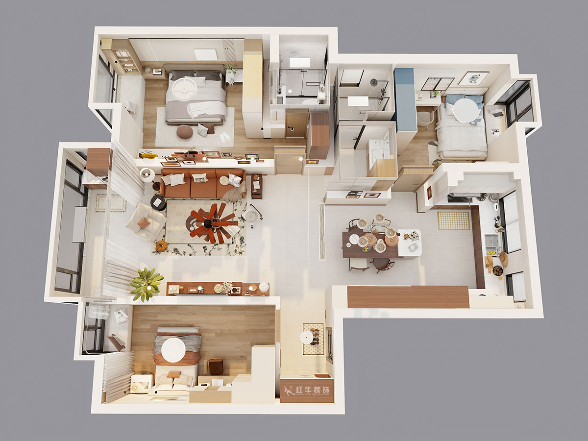 顧娟|紫金明珠4幢202室-120㎡-現(xiàn)代簡約風格|3室2廳2衛(wèi)|舊房裝修|定制家|全包17萬|00_05鳥瞰圖