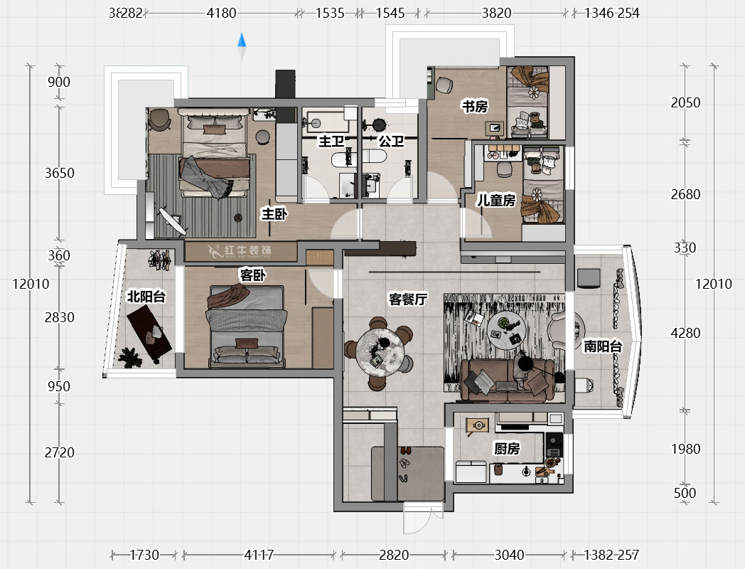 魏利利|銀城東苑東籬園2幢103室-135㎡-簡約風(fēng)格|4室2廳2衛(wèi)|毛坯裝修|定制家|全包24萬|00_04平面彩圖