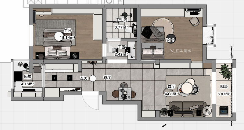 朱彥|怡水嘉園3幢11號101室-100㎡-現(xiàn)代簡約風(fēng)格|2室2廳1衛(wèi)|老房改造|定制家|全包12萬|00_03平面彩圖