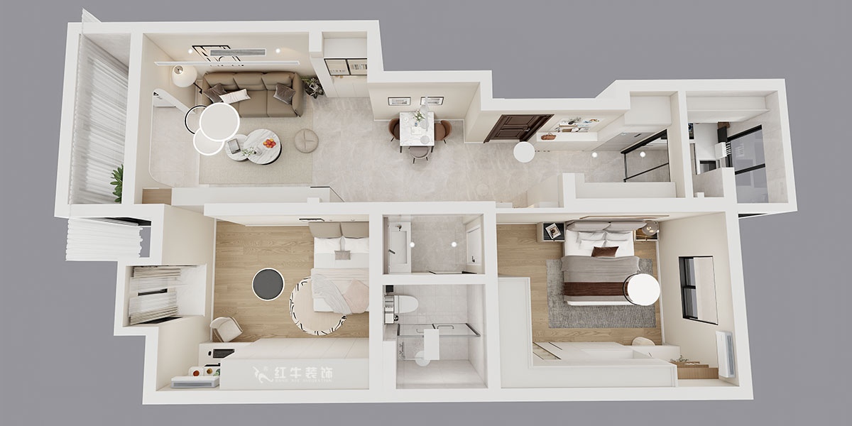 朱彥|怡水嘉園3幢11號101室-100㎡-現(xiàn)代簡約風(fēng)格|2室2廳1衛(wèi)|老房改造|定制家|全包12萬|00_04鳥瞰圖