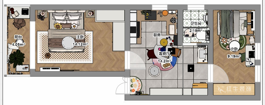 朱彥|淮海新村7-28-702-57㎡-現(xiàn)代風(fēng)格|2室1廳1衛(wèi)|老房改造|定制家|全包8萬(wàn)|00_03平面彩圖