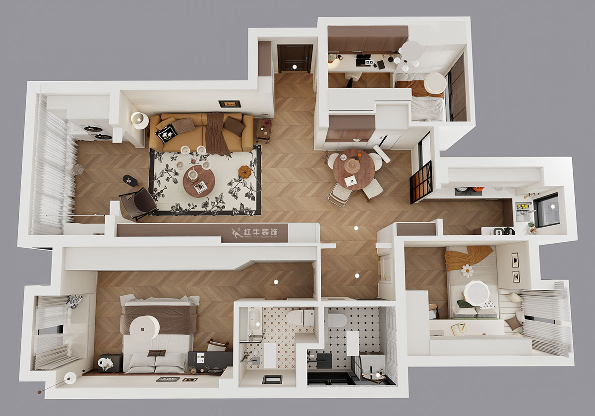 朱明琪|金地自在城8街區(qū)5-1-501-111㎡-中古風(fēng)|3室1廳2衛(wèi)|老房裝修|定制家|全包15萬(wàn)|00_04鳥瞰圖