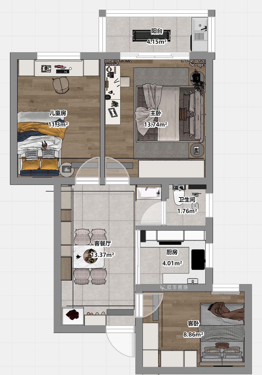 魏明花|武學(xué)園8-2505-82㎡-現(xiàn)代簡(jiǎn)約風(fēng)格|3室1廳1衛(wèi)|二手房裝修|定制家|全包14萬(wàn)|00_03平面彩圖