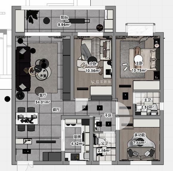 孟憲濤|金浦御龍灣-I區(qū)3-1-204-120㎡-簡約風(fēng)格|3室2廳2衛(wèi)|新房裝修|定制家|全包16萬|00_03平面彩圖