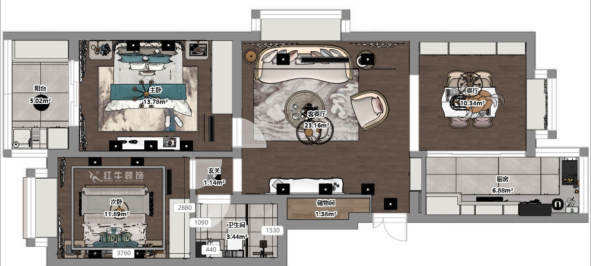 吳波|后宰門東村82號院1-801-95㎡-歐式風(fēng)格|3室2廳1衛(wèi)|舊房裝修|定制家|全包12萬|00_03平面彩圖