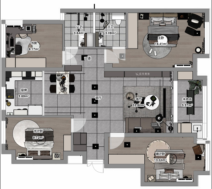 孟憲濤|融創(chuàng)臻園15-1005-120㎡-簡約風(fēng)格|4室2廳2衛(wèi)|新房裝修|定制家|全包16萬|00_03平面彩圖